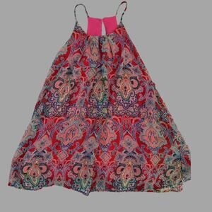 Everly Paisley Flowy Tank Top Small Red Pink Boho Chiffon Halter USA Made